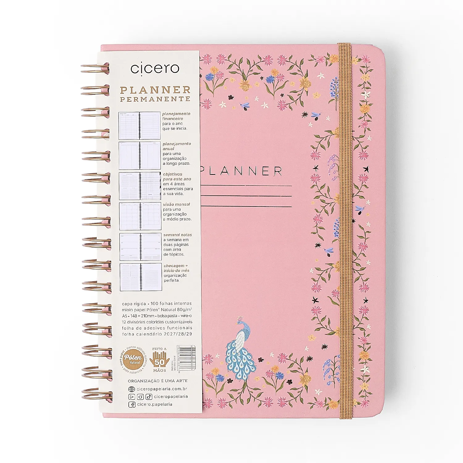 Planner Permanente Wire-o Relicário Semanal Notas A5 Secreto Coral