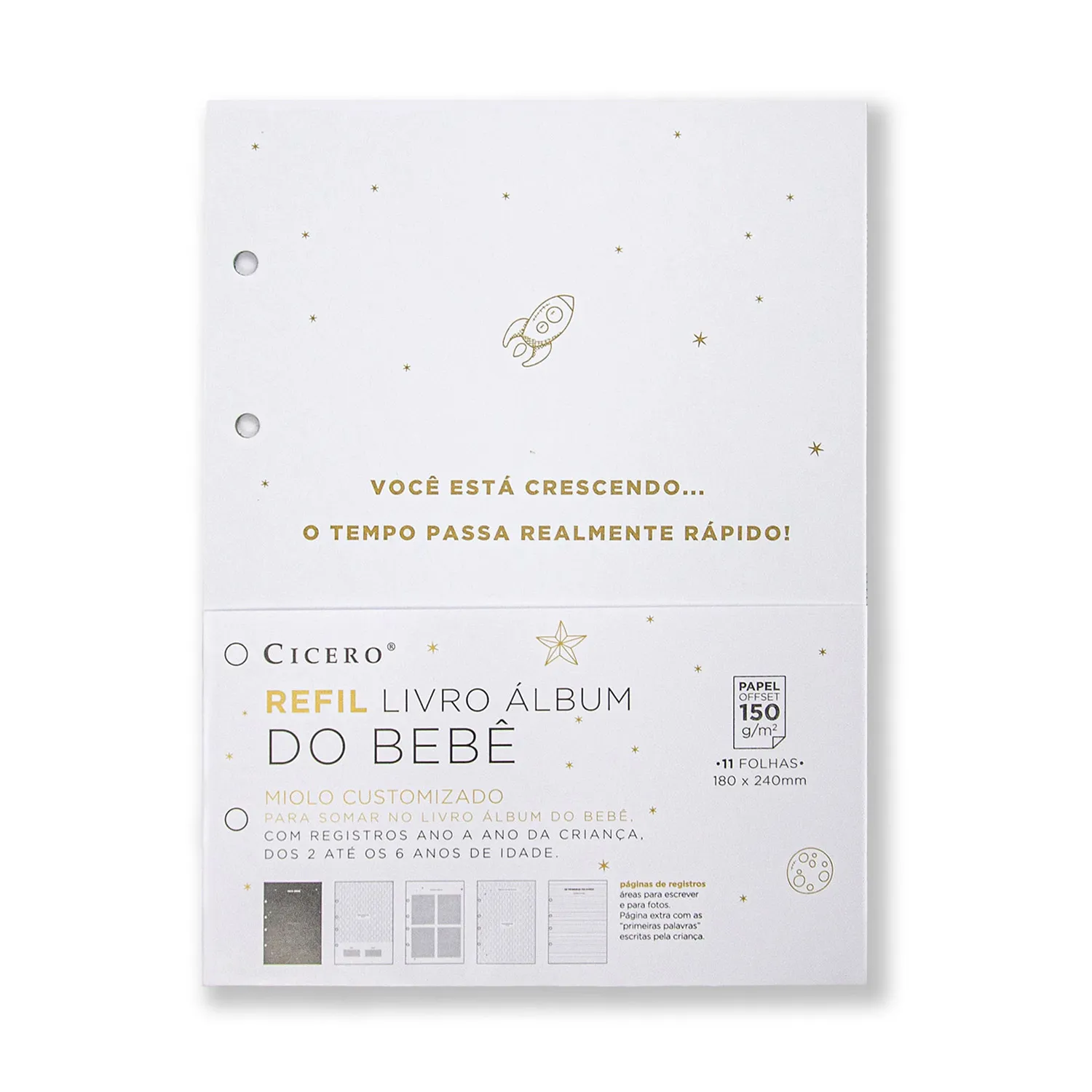Refil Caderno Álbum do Bebê Argolado 11 FLS Offset 150g 18x24