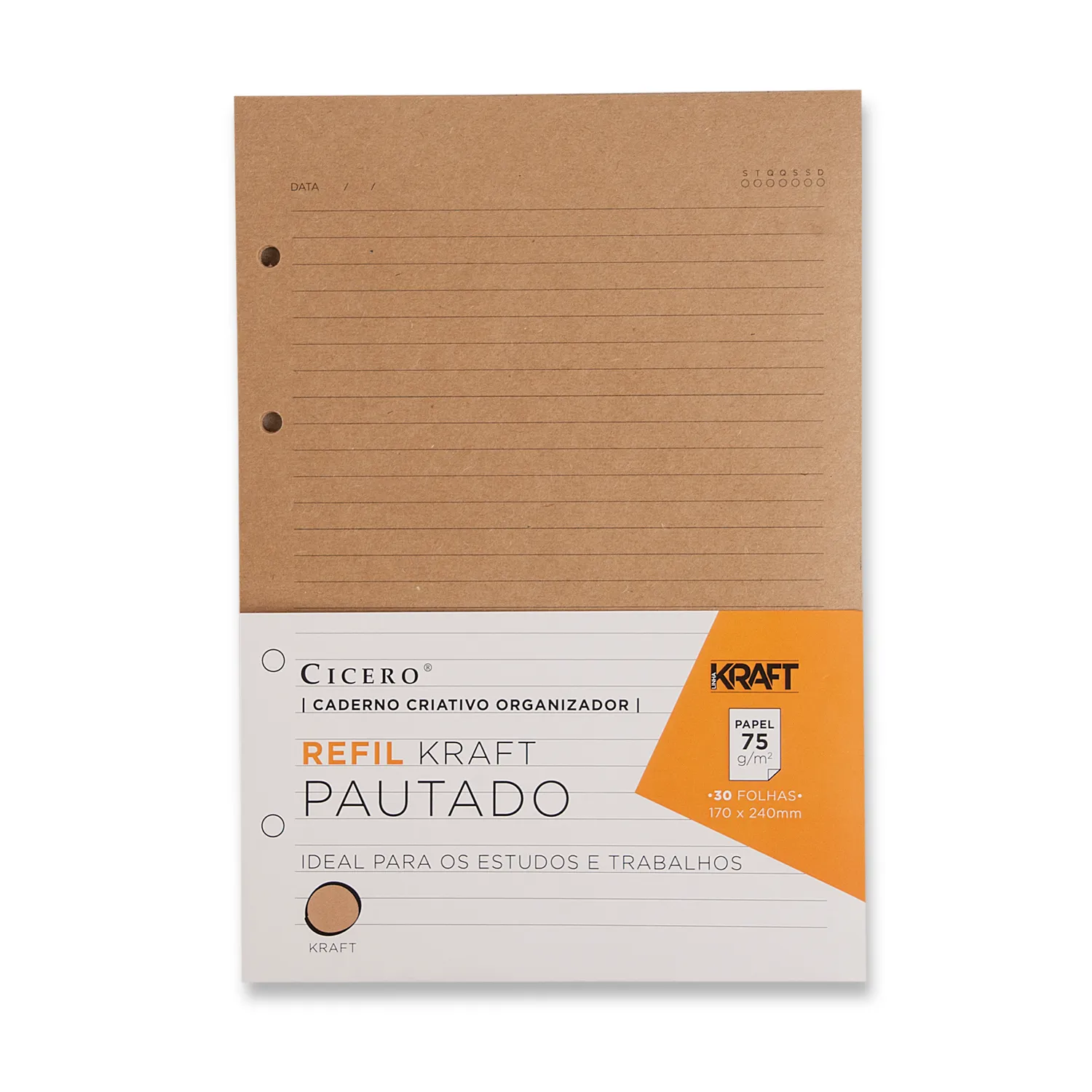 Refil Caderno Argolado 30FLS Kraft 75g Pautado 17x24