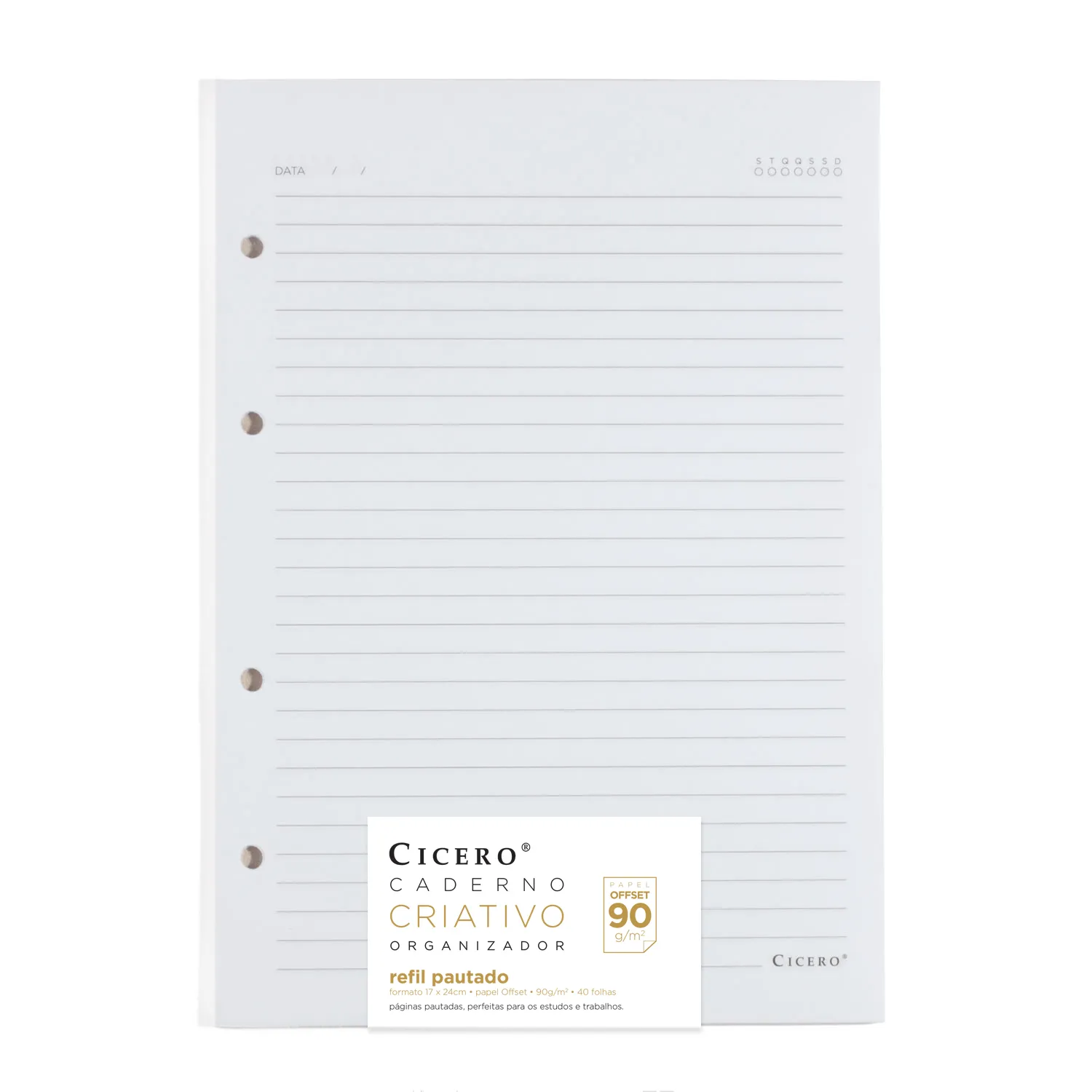 Refil Caderno Argolado 40FLS - Offset 90g 17x24 Pautado