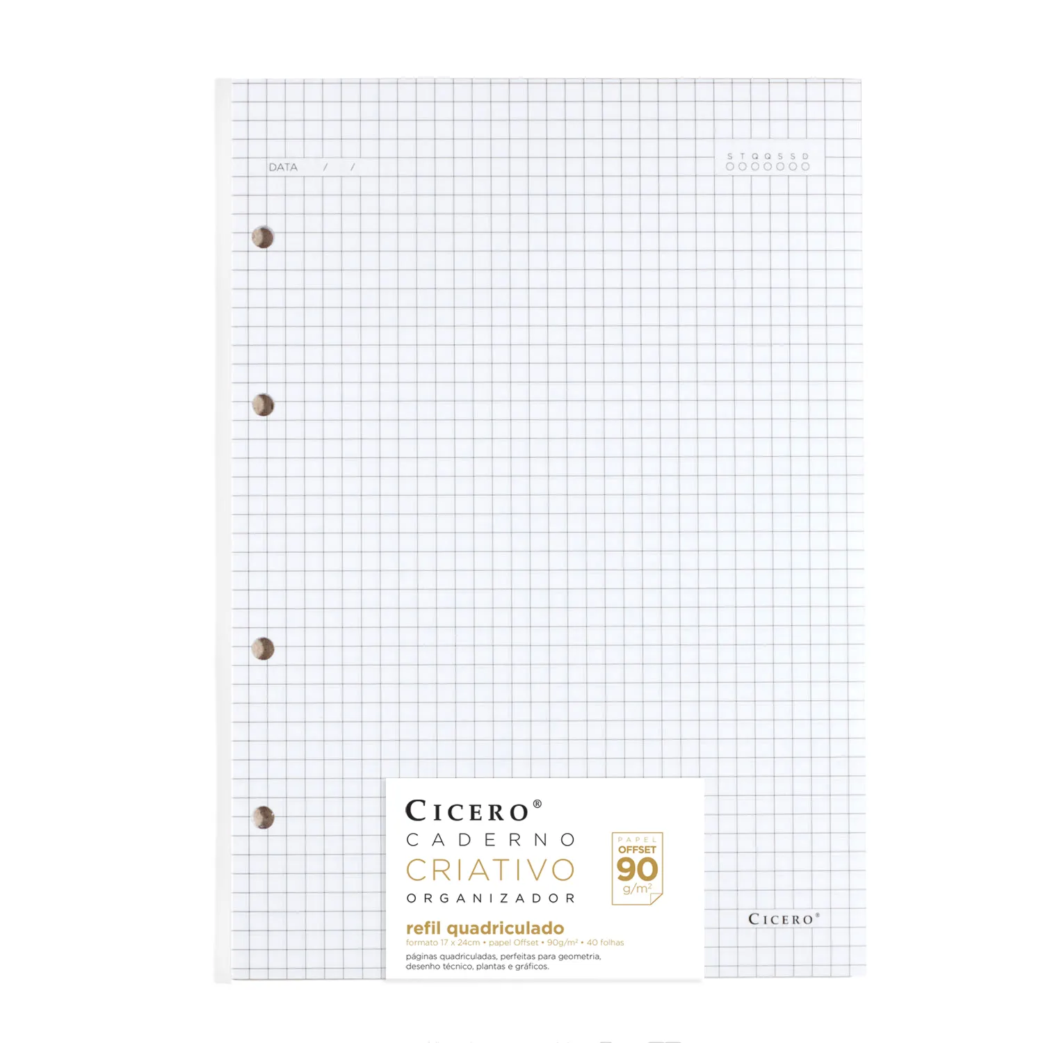 Refil Caderno Argolado 40FLS Offset 90g 17x24 Quadriculado