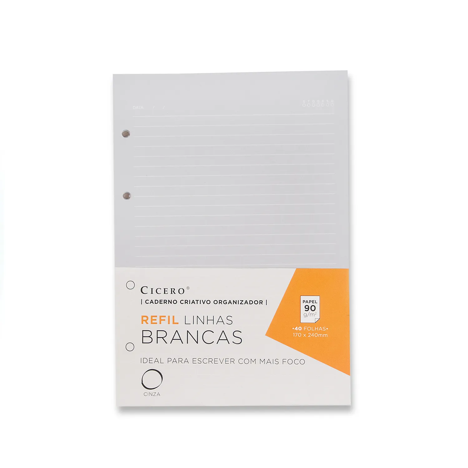 Refil Caderno Argolado 40FLS Offset Cinza 90g Linhas Brancas 17x24