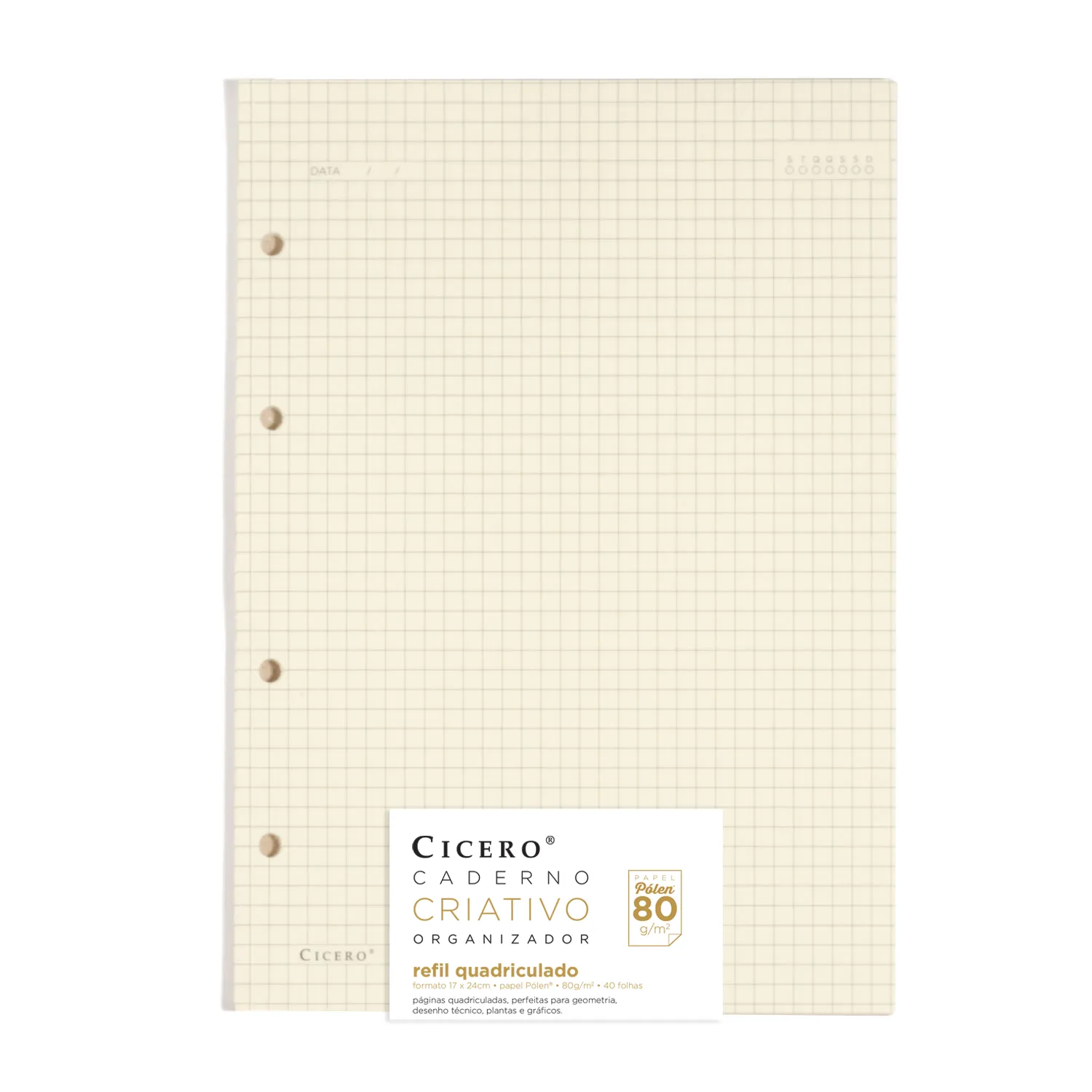 Refil Caderno Argolado 40FLS Polen 80g 17x24 Quadriculado
