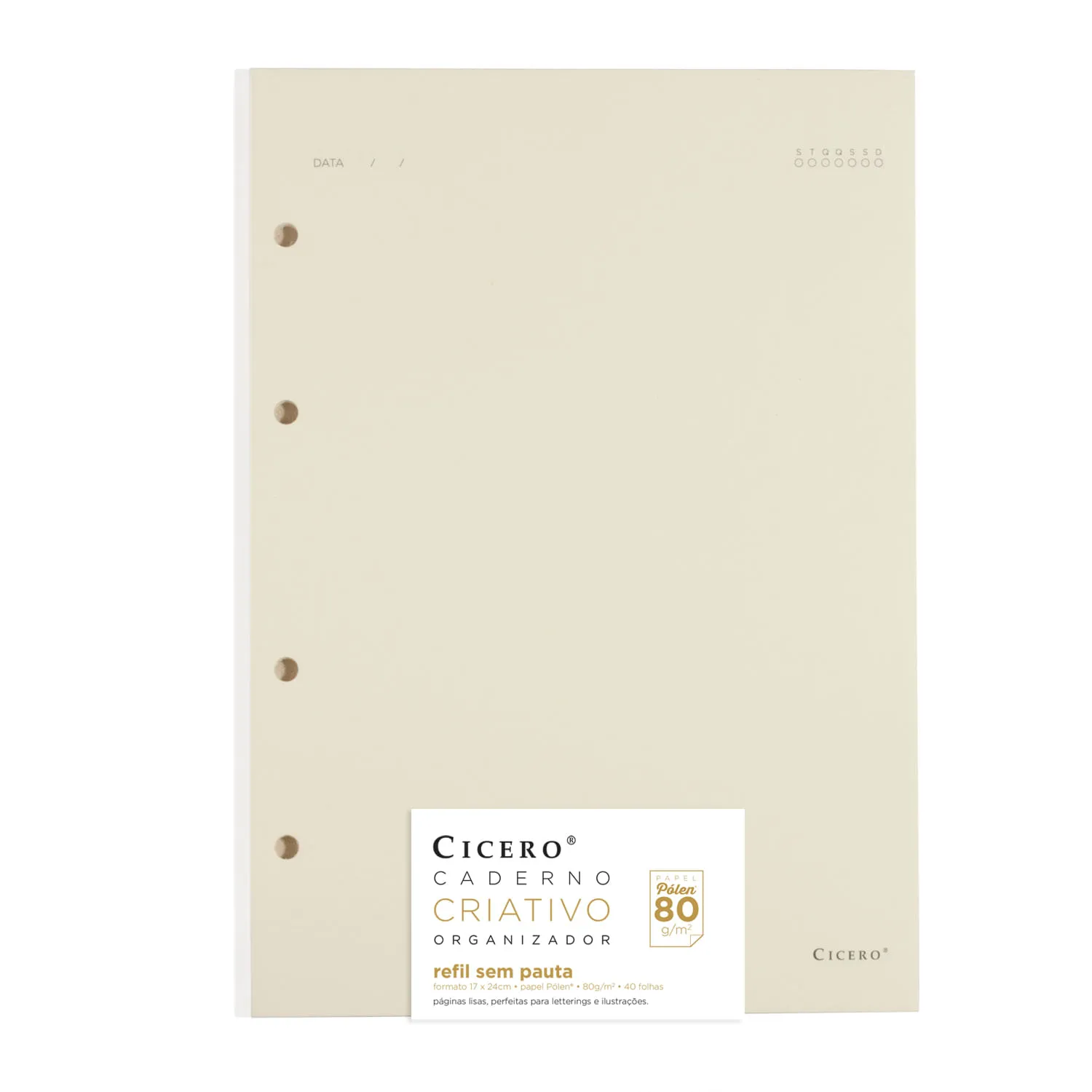 Refil Caderno Argolado 40FLS Polen 80g 17x24 Sem Pauta