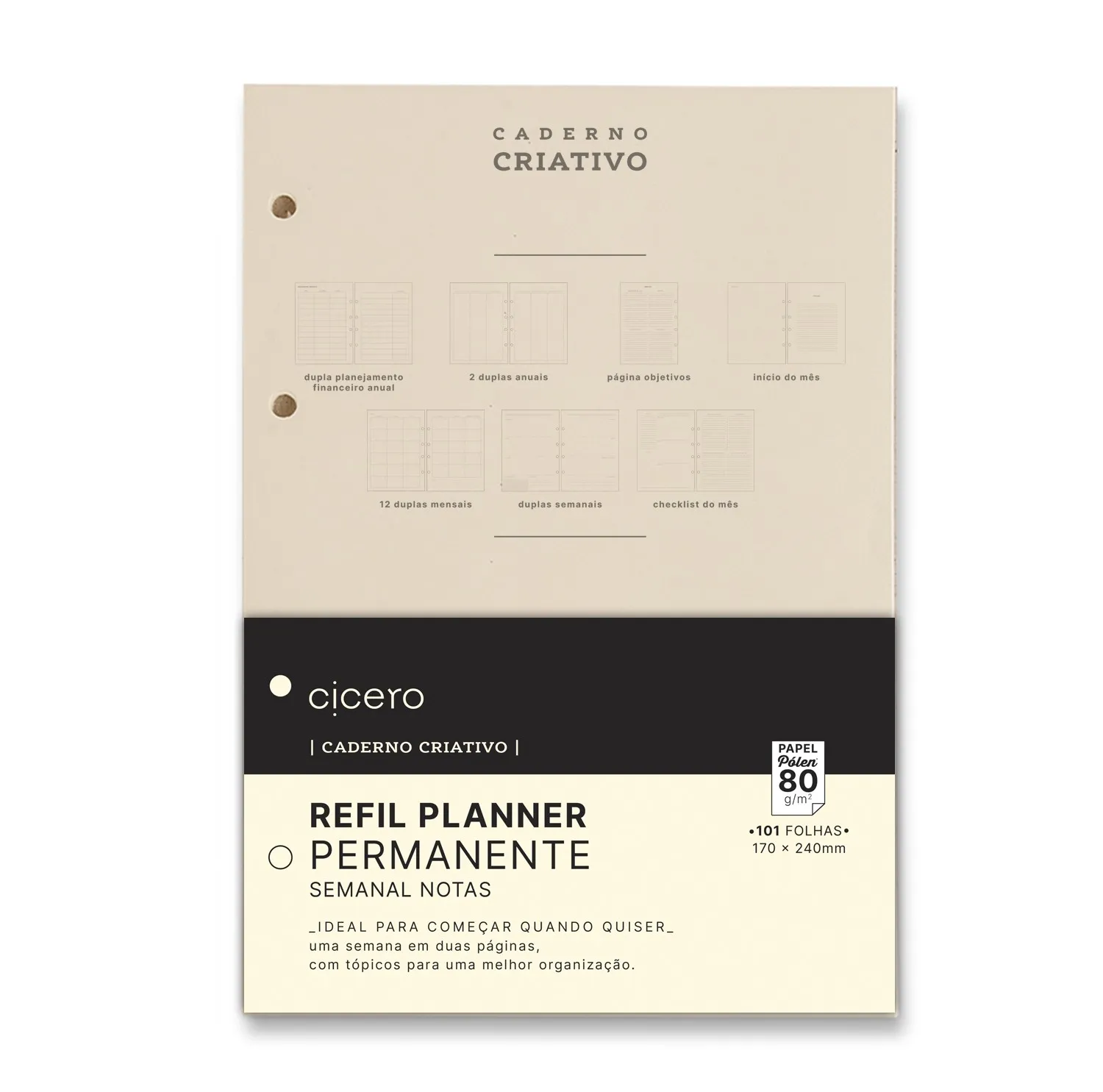 Refil Caderno Argolado 88FLS Polen 80g 17x24 Planner