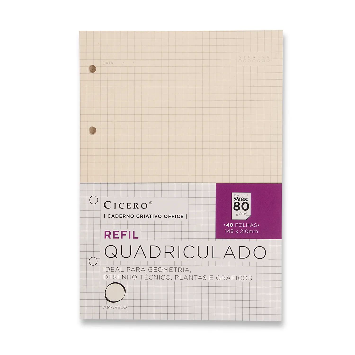 Refil Caderno Argolado Office 40FLS Pólen 80g Quadriculado A5