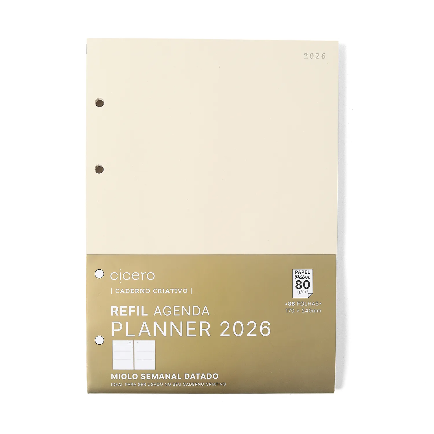 Refil Caderno Criativo Argolado 88 Fls Pólen 80G Agenda Planner 2026 Semanal 17X24