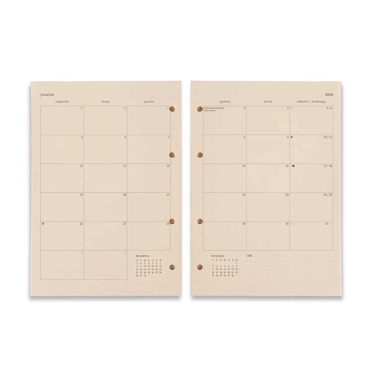 Refil Caderno Criativo Argolado 88 Fls Pólen 80G Agenda Planner 2026 Semanal 17X24