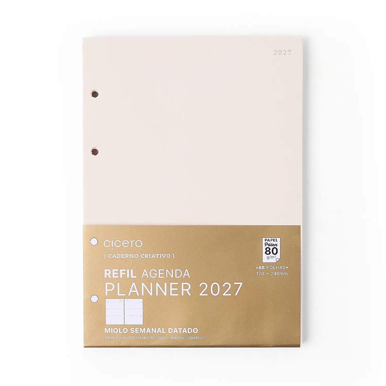 Refil Caderno Criativo Argolado 88 Fls Pólen 80G Agenda Planner 2027 Semanal 17X24