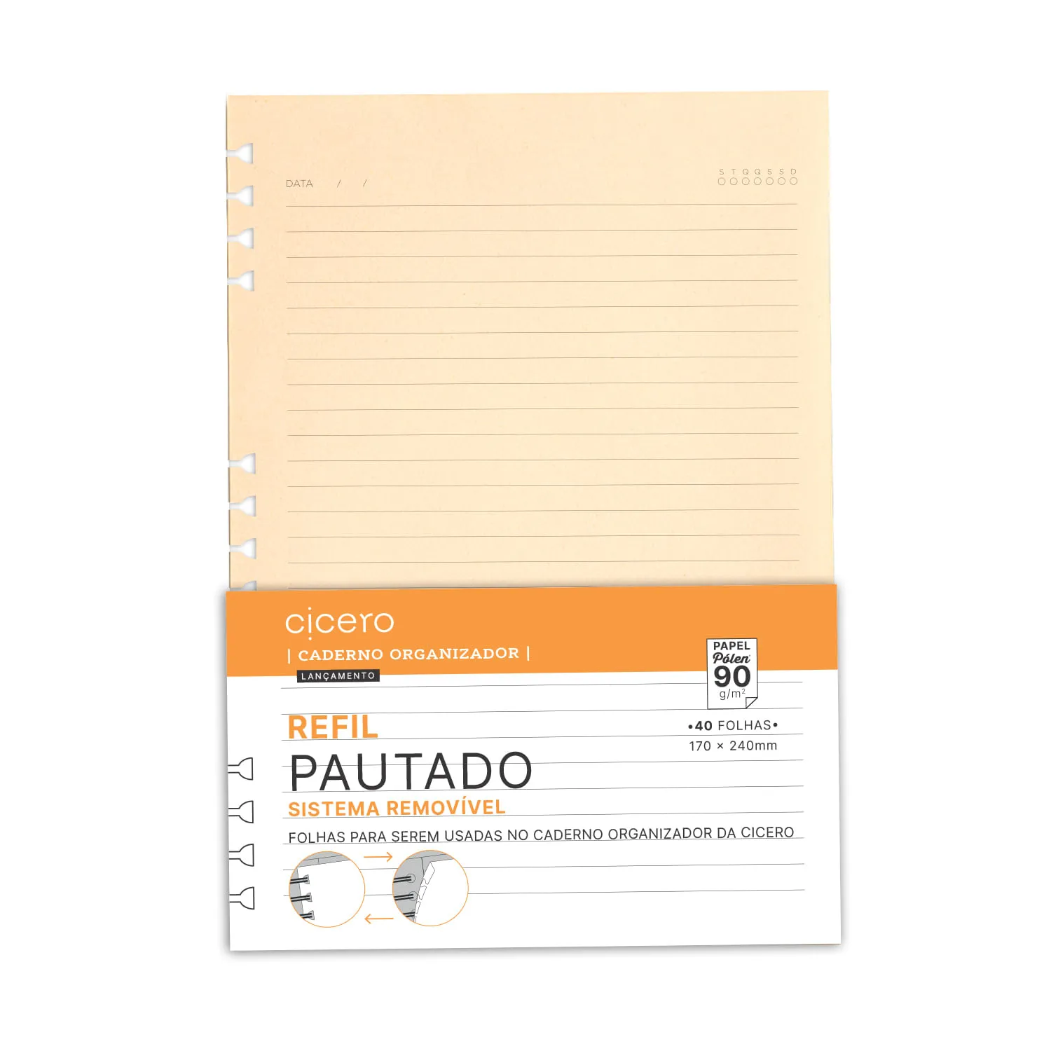 Refil Caderno Organizador 40 Fls Pólen 90G Pautado 17X24